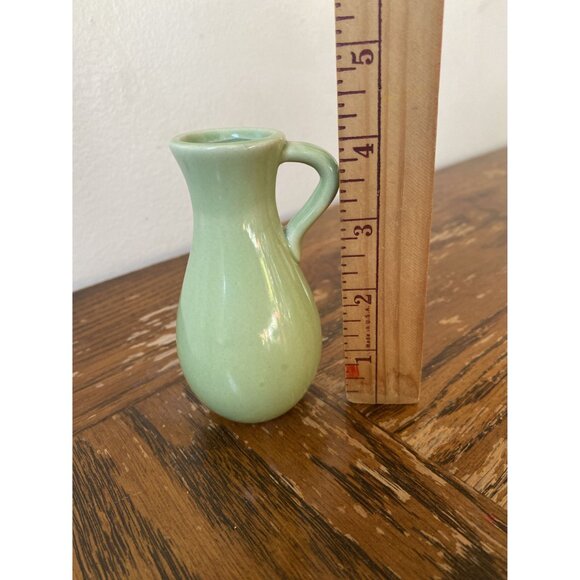 Vintage Green Ceramic Miniature Pitcher Vase With Handle - Picture 5 of 5